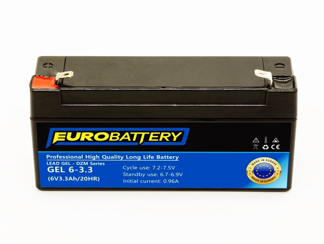 6v-3,3ah АКБ гелевий EuroBattery GEL 6-3,3 DZM (6в 3.3Аг)